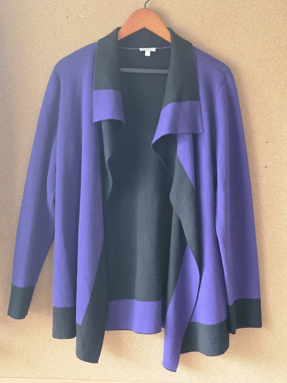 Talbots Purple & Black Colorblock Open Front Draped Cardigan Sweater - Size L